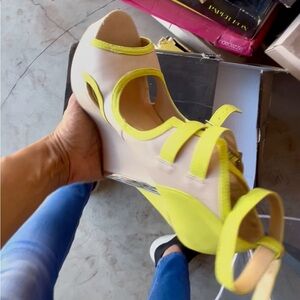 Stylish Women's Beige and Yellow Wedge Sandals